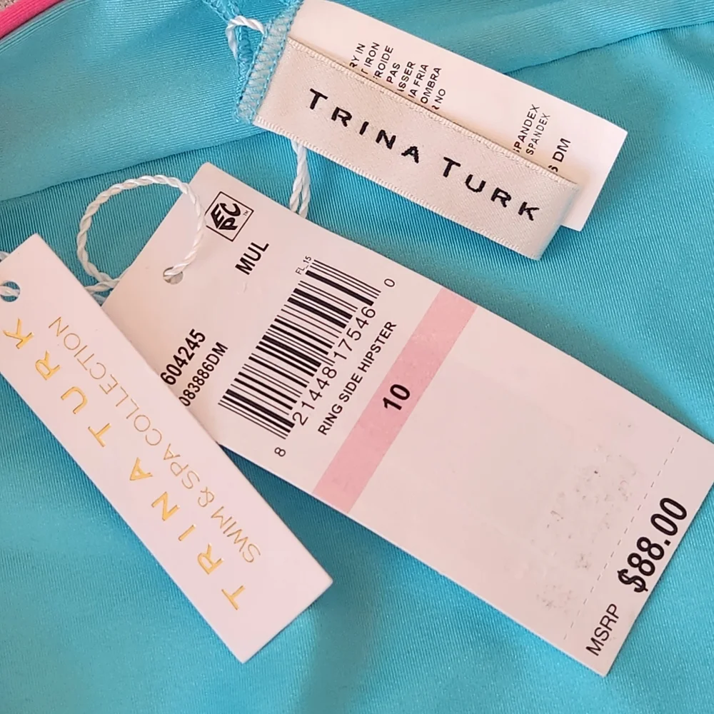 Trina Turk bikini bottom 10 Meilani turquoise pink floral cheeky boho new $88